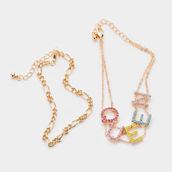 Women's Pave Rhinestone Layered Chain Anklets - Picture 2 of 2